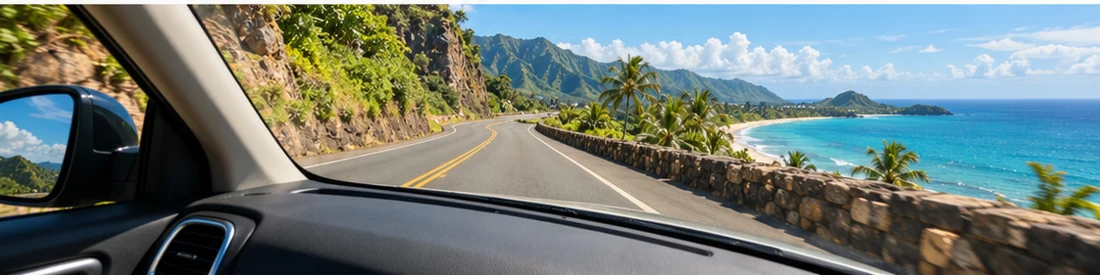 Mountain road seen from the passenger seat